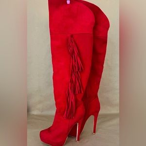 Red Tassle Knee High Boots